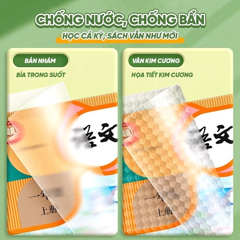 Bọc sách decal trong suốt chống nước chống rách chống bẩn tự dính nhiều kích cỡ cho học sinh