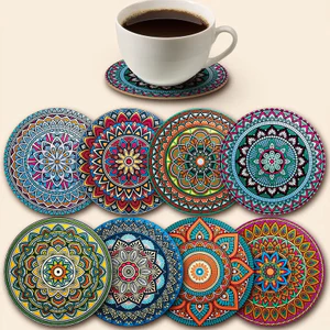 Bộ 8 món bằng gỗ thời trang Phong cách dân tộc Nghệ thuật Coaster Đồ uống chống trượt chịu nhiệt Thích hợp cho Mandala Coaster