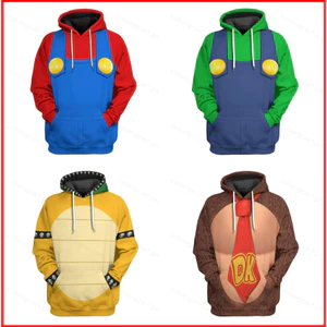 YB1 Super Mario Bros 3D Áo Hoodie dài tay Unisex Người lớn Cosplay Luigi Kuba Fire Dragon Top Áo len thông thường Oversize Pul