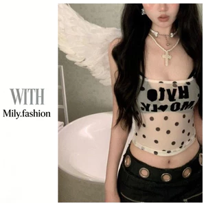 Milyfashion Pure Desire In Chữ Chấm Bi Gạc Hơi Trong Suốt Mỏng Vừa vặn Hơn Nhìn Không Tay Sling Ngắn Top Y2K Phong Cách Mới C0T1