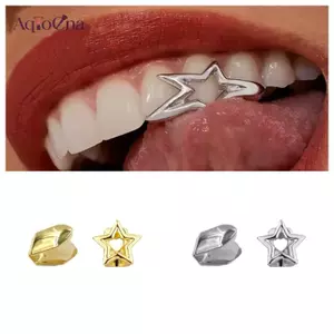AqToCna Bóng Rỗng Không Đều Ngôi Sao Đôi Mũ Dành Cho Nữ Y2K Punk Pentagram Răng Grillz Miệng Trang Sức AqToCna