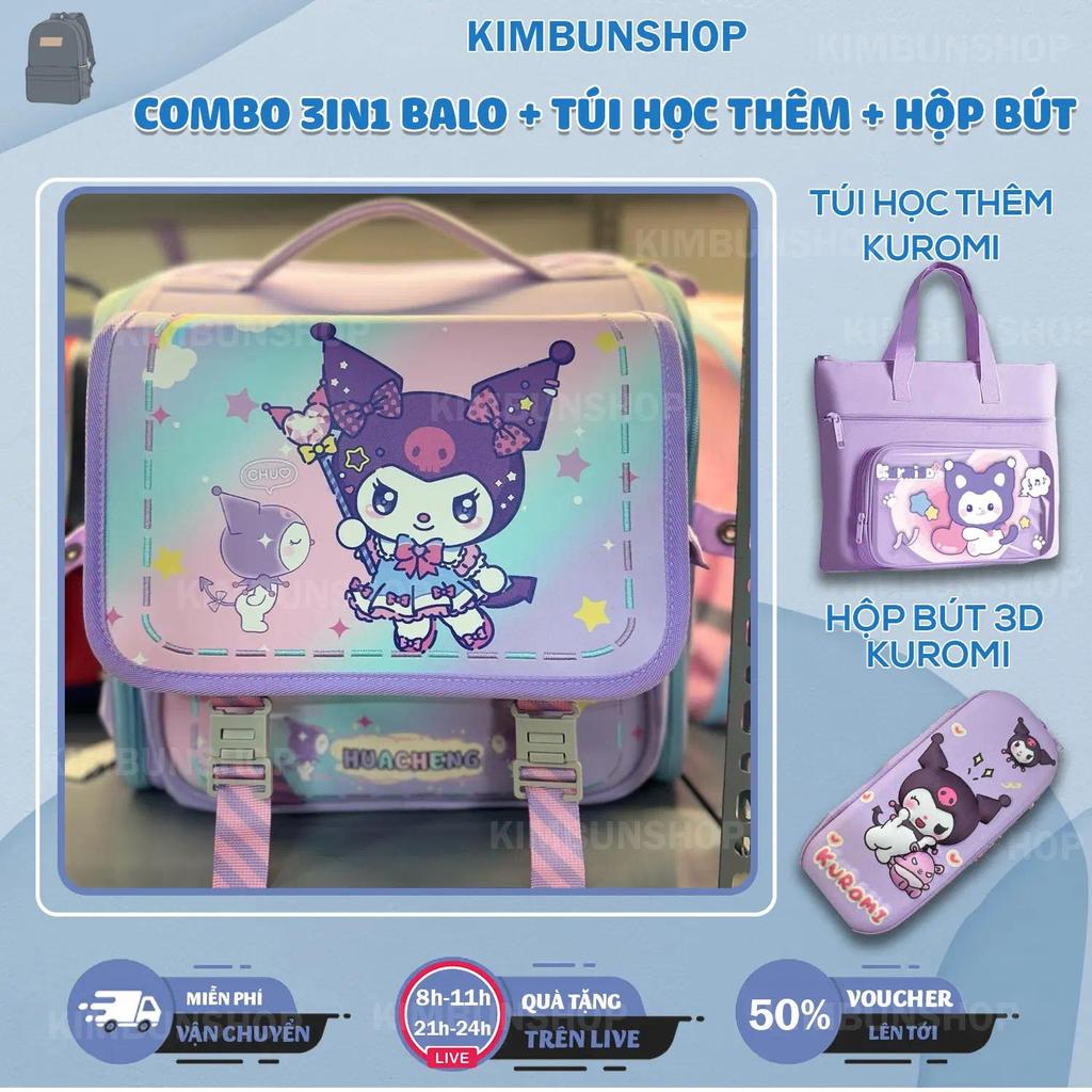 COMBO 3IN1 Balo bản vuông siêu nhẹ,chống gù,chống nước cho bé trai,bé gái lớp 1-6 Túi học thêm + hộp bút - kimbunshop777