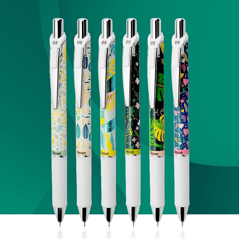 Bút gel Pentel Energel Kawaii 0.5mm dạng bấm – mực xanh nhanh khô, thiết kế họa tiết Floral độc đáo