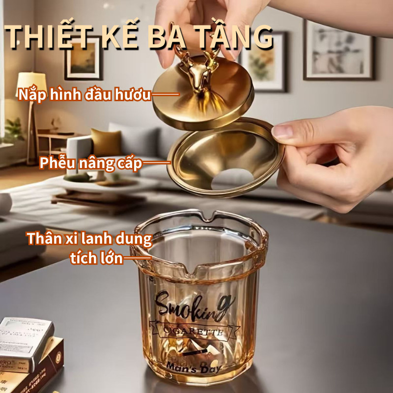 Gạt Tàn Thủy Tinh,Có Nắp Dậy,phiên bản giới hạn hình hươu sang trọng,Dễ sử dụng,thể hiện đẳng cấp