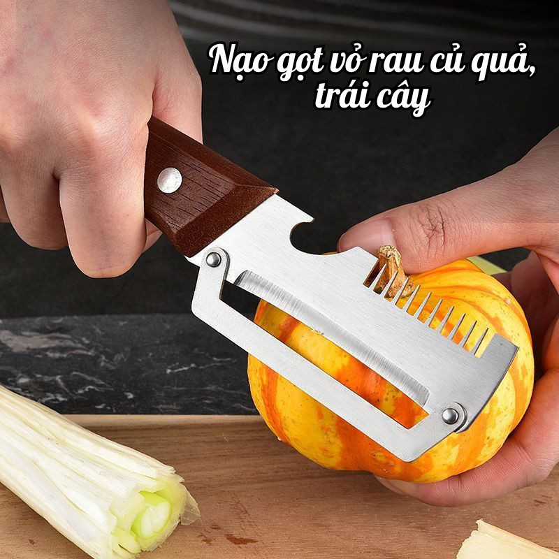 [SẴN] Dao Nạo Củ Quả 3 Trong 1 HOMEFL –  Dao Bào Sợi, Gọt Vỏ, Mở Nắp Chai Đa Năng Lưỡi Thép Không Gỉ Sắc Bén