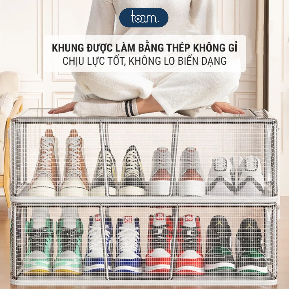 Hộp Đựng Giày HomeMate Gấp Gọn Trong Suốt Có Khóa Kéo, Tủ Đựng Giày Vải PVC Khung Thép Chống Ẩm Mốc