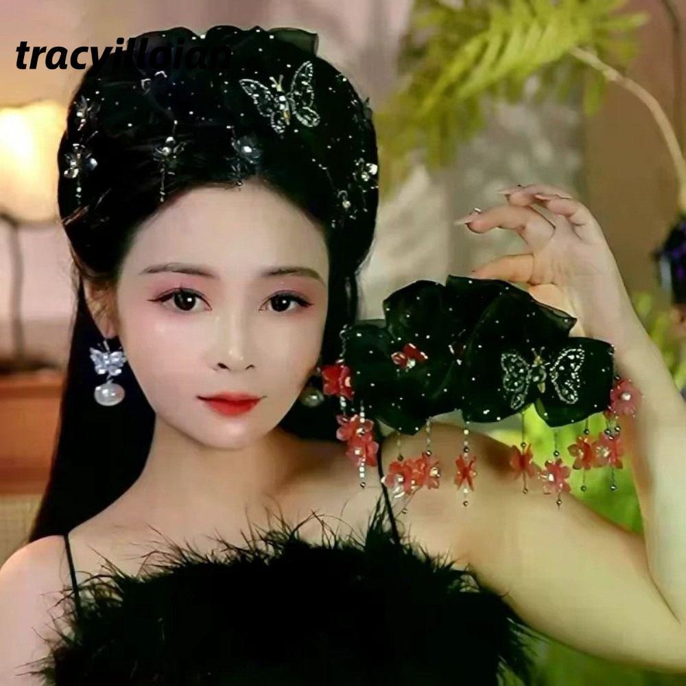 TRACEILLOIAN Nơ Tóc, Kẹp Cá Mập Thời Trang Lưới, Kẹp Cá Mập Phụ Kiện Tóc A Và B Mặt Bướm Hoa Tua Rua Tóc Vuốt