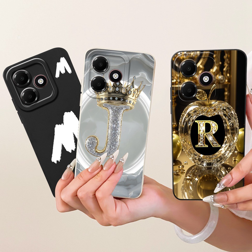 Dành Cho Oppo A6c Ốp điện thoại CPH2895 Silicon Sang Trọng Chữ A-Z Vương Miện Thời Trang 2D Sơn Vỏ Cho Oppo A6c Ốp điện thoại Chống Sốc