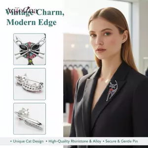 AqToCna Sáng Bóng Men Mèo Trâm Cài Cho Nữ Pha Lê Lấp Lánh Kim Cương Giả Động Vật Pin Trang Sức Thời Trang Cho Quà Tặng Hoặc Bộ Sưu Tập AqToCna