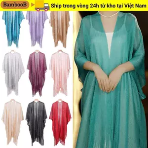 Áo choàng dạ hội BAMBOOB, Khăn choàng nữ màu tinh khiết tỏa sáng, Khăn choàng Cardigan tua rua thời trang dành cho nữ