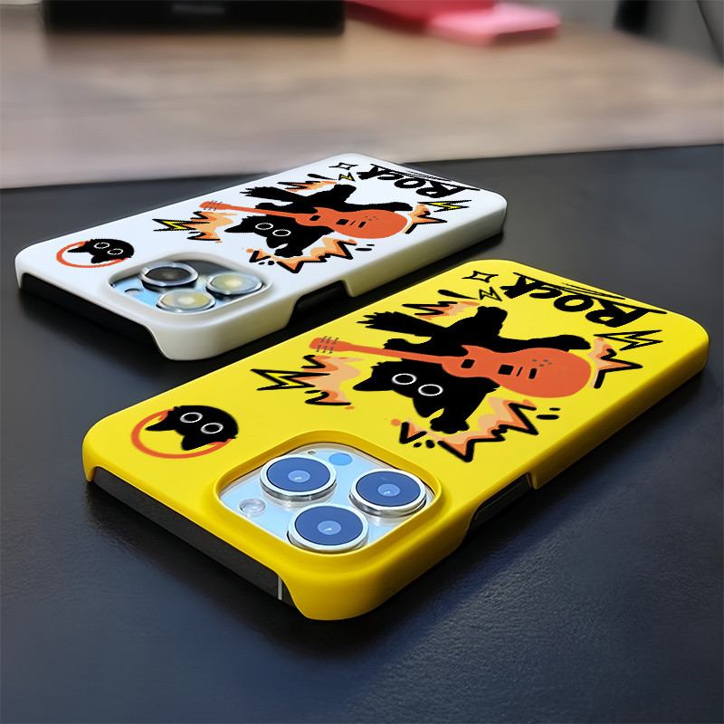 Dành cho iPhone 17 Pro Max / 16 / 15 / 14 / 13 / 12 / 11 / SE "Rock Cat" Vỏ điện thoại cứng mờ siêu mỏng / Cảm giác da Touch Half Wrap iPhone Vỏ chống sốc