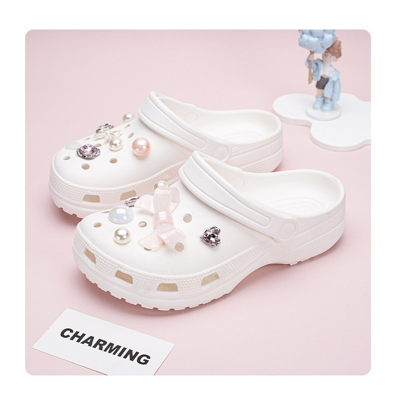 Phụ kiện giày cao cấp nơ ngọc trai hồng kim cương, khóa lỗ tháo rời, Busch Zhibixing, hoa giày