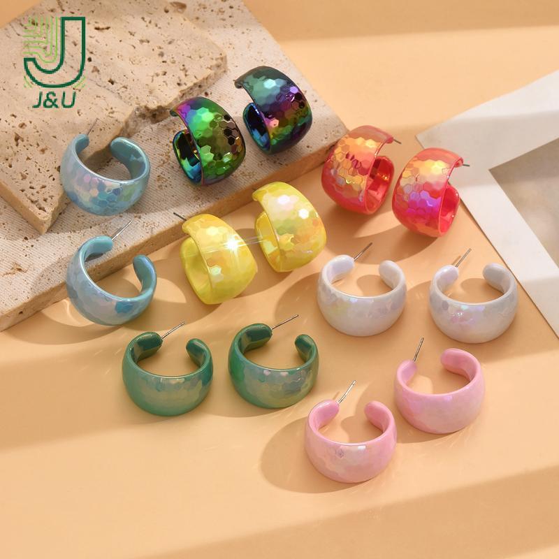 [J & U-T] Bông tai vòng nhựa chuyển màu đầy màu sắc dành cho nữ Phụ kiện kiểu dáng nhẹ dành cho kỳ nghỉ và dạo phố
