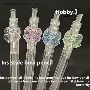 MỚI 1 / 4 CÁI 0.5 / 0.7mm 2B Đổ Lại Bút Chì Tự Động Dễ Thương Kawaii Màu Trong Suốt Nơ Bút Chì Cơ Khí Trường Học Đồ Dùng Văn Phòng Phẩm SKY