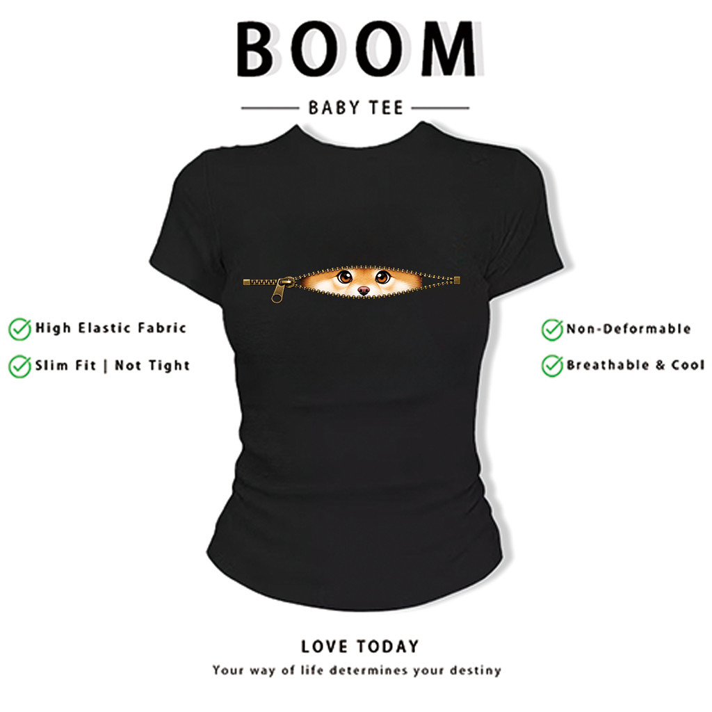BOOM Áo Baby Tee Nữ Cotton Ôm Body-Áo Thun Ngắn Tay Y2K In Hình PhongCách Mùa Hè, Cổ Tròn Hàng Đầucách hàn quốc phong&60