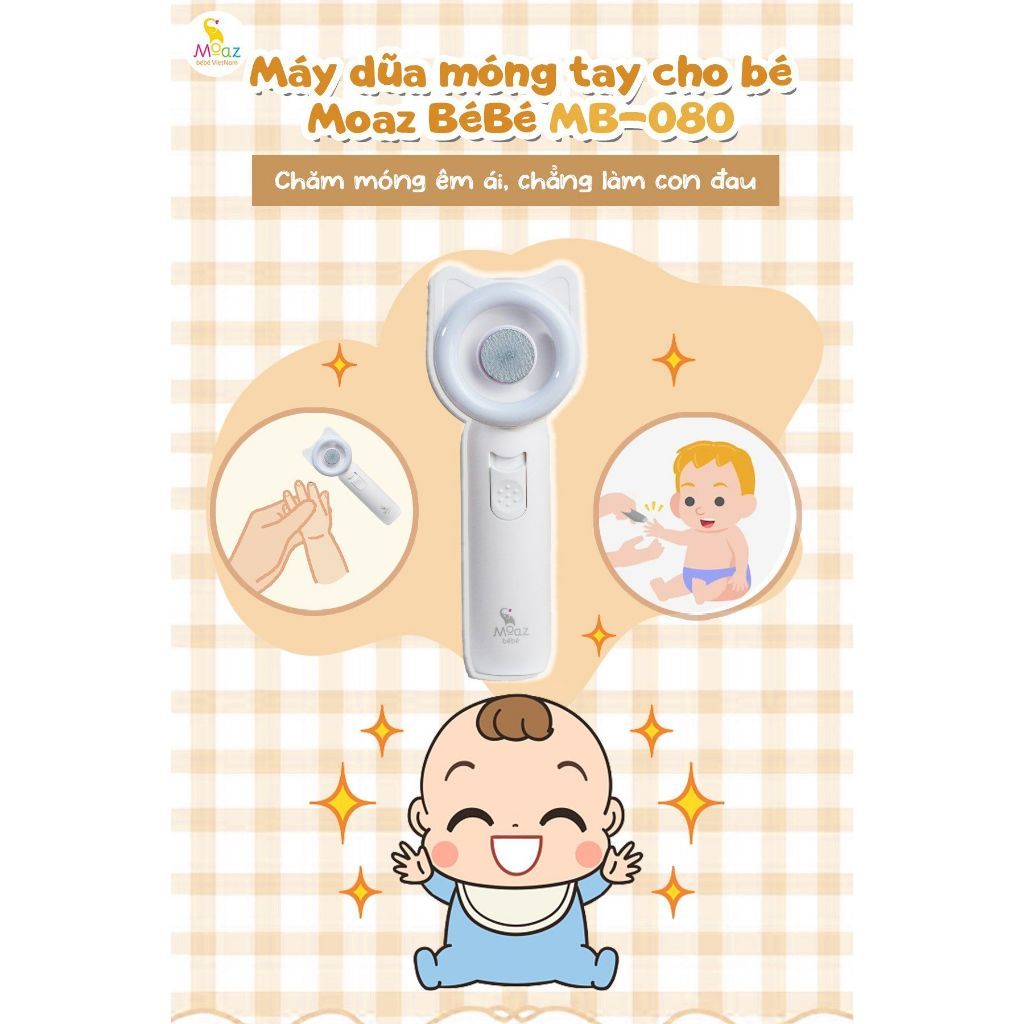 Máy dũa móng tay cho bé MOAZ BEBE mb-080 chính hãng 5 đầu mài chống trầy xước tiện dụng kèm đèn led