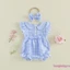 Bộ áo liền quần Gingham tay bay Bộ áo liền quần bong bóng kẻ sọc cổ búp bê với bộ băng đô nơ phù hợp