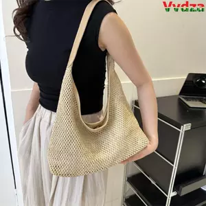 Túi Đeo Vai VVDZA, Túi Xô Màu Trơn Túi Dệt, Túi Đựng Ống Hút Dung Tích Lớn Thông Thường Túi Tote Nữ