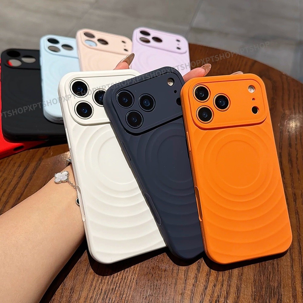 Ốp điện thoại silicon lỏng gợn sóng từ tính cho iPhone 17 Pro Max 16 15 14 Vỏ bảo vệ chống sốc