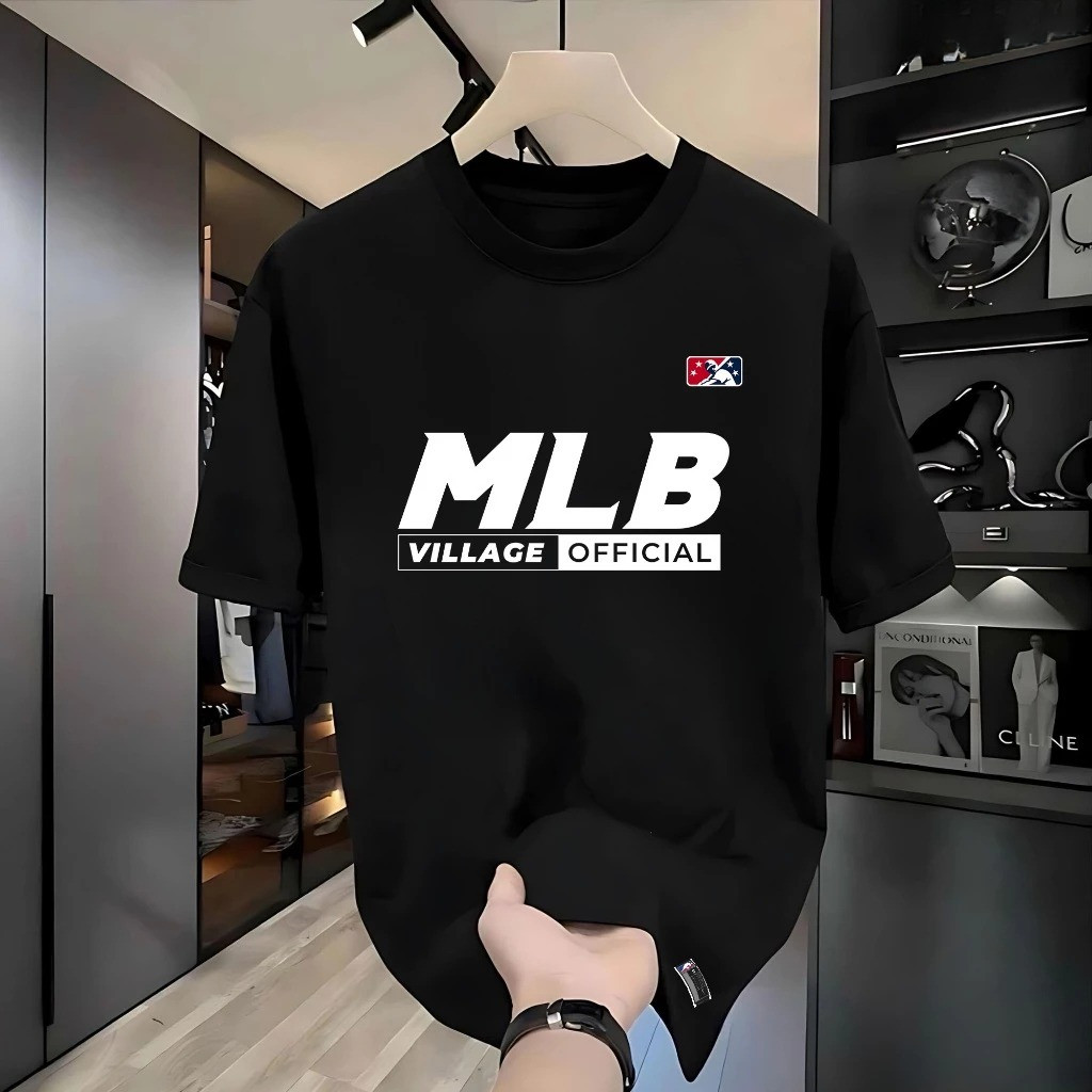 （Giao hàng 24h）Angela Áo Thun Cổ Tròn Tay Lỡ Chất Vải Cotton Thoáng Mát In Hình MLBVILLAGE Trẻ Trung Sành Điệu Mã -43