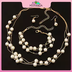 MYPANDA Ngọc Trai Thời Trang Mạ Bạc Nelace Bộ Vòng Tay Bộ Trang Sức Cưới.