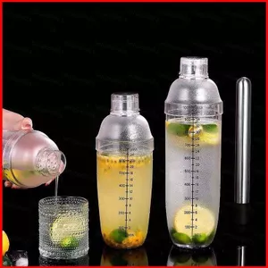ST2 3 Bộ Bình Lắc Cocktail Bằng Nhựa Trong Suốt Có Cân Đánh Dấu Máy Trộn Đồ Uống Di Động Cho Trà Trái Cây Tự Chế TS2