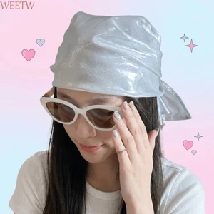 Khăn trùm đầu màu bạc WEETW, Băng đô kim loại sáng bóng bằng vải Polyester trắng sáng bóng, phong cách Hip-hop sọc nhẹ thoáng khí Satin vuông Turban đi chơi đêm