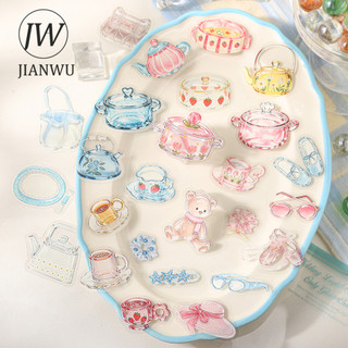JIANWU Vintage Thủy Tinh Trái Cây Hoa Bánh Phong Cảnh Chất Liệu Cắt Kéo Thêu Sò PET Miếng Dán Sáng Tạo DIY Tạp Chí Văn Phòng Phẩm