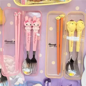 Bộ Đồ Ăn Sanrio Kết Hợp Hoạt Hình kt Thìa Inox Nĩa Sinh Viên Dễ Thương Di Động Thìa Bộ Đồ Ăn 6.8