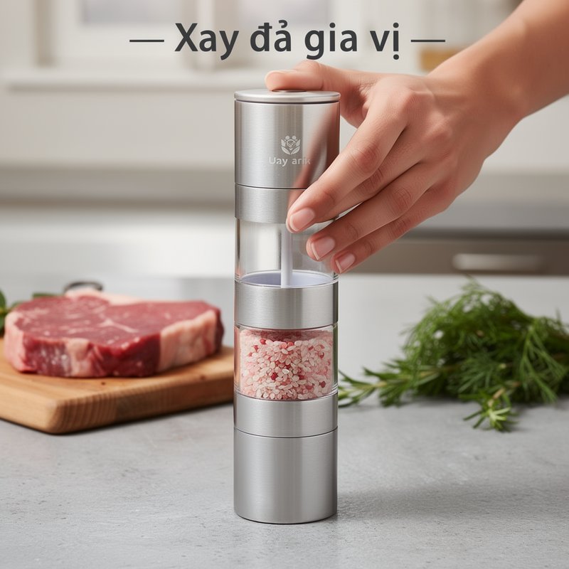 cối xay tiêu muối 2 đầu xay tay inox lưỡi ceramic hũ gia vị nhà bếp tiện dụng dễ vệ sinh