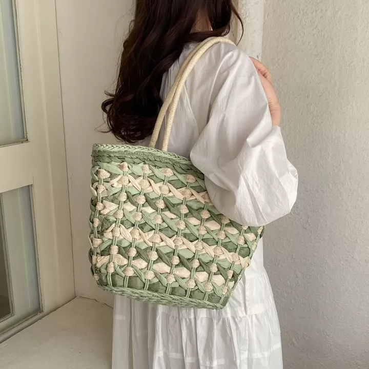 Women's Woven Straw Shoulder Bag – Large, for Work – 6