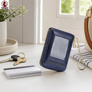 Hộp đựng thẻ da RFID dành cho nữ Thiết kế According đa chức năng có móc khóa
