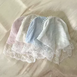 Băng Đô Ren Trắng Băng Đô Một Mảnh Chống Trơn Trượt Tam Giác Pháp Đầu Khăn Vuông Phong Cách Mục Vụ Cùng Phong Cách Băng Đô Phụ Kiện Tóc