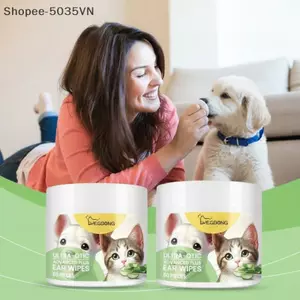 {AKIN} Khăn lau tai cho chó mèo 60 miếng đệm bông mềm loại bỏ vết bẩn tai Earwax Chăm sóc tai thú cưng hàng ngày tại nhà {a}