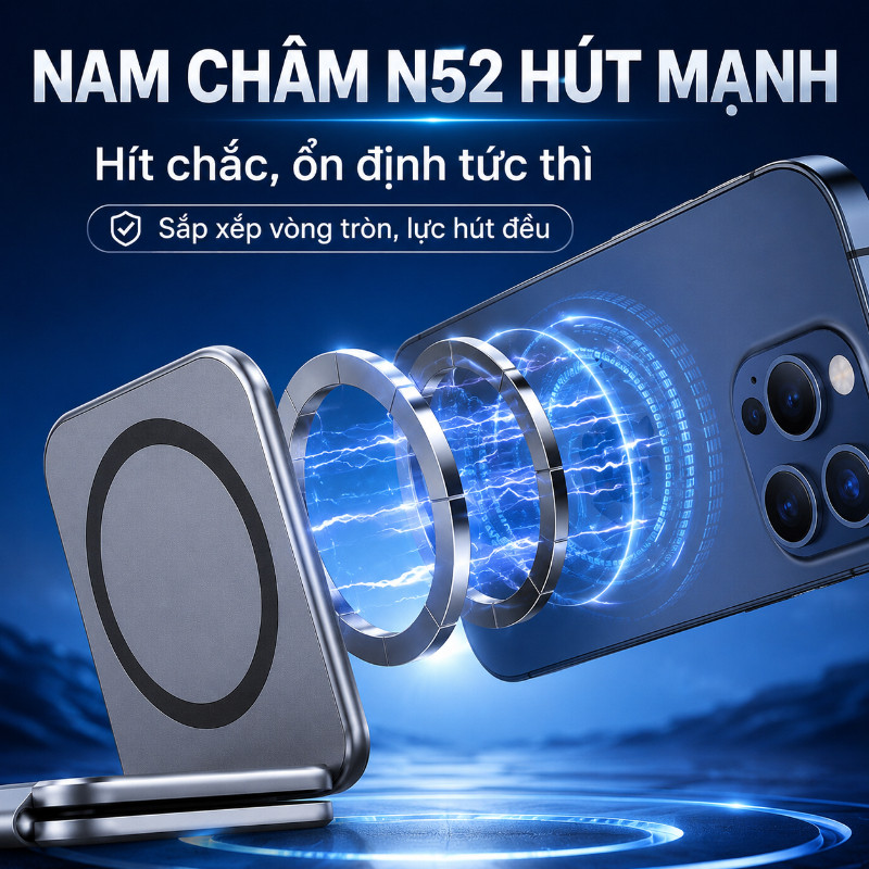 Giá Đỡ Điện Thoại Từ Tính Cho Ô Tô - Siêu Mỏng, Gập Lại, Nam Châm Mạnh & Chống Rung, Cho Bảng Điều Khiển