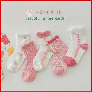 GC1 Trẻ Em Hoa Tất Cotton Thoáng Khí Cho Bé Tất Trẻ Em Ngọt Ngào Lưới Ngắn 1-12 Tuổi Phong Cách Nhật Bản GC1