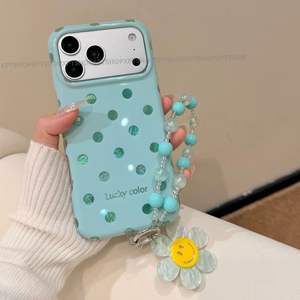 Ốp điện thoại chuỗi hạt hoa chấm bi cho iPhone 17 Pro Max 16 15 Pro Max Vỏ bảo vệ chống sốc