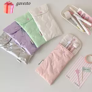 Túi đựng văn phòng phẩm dành cho sinh viên GAVESTO, có nút bút chì nhẹ, Túi đựng kính nơ bướm dập nổi
