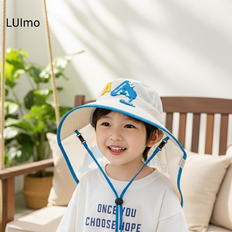 LUImo Kids Mũ ngư dân có dây chống gió và tấm chắn nắng hoàn hảo cho bãi biển ngoài trời SBS