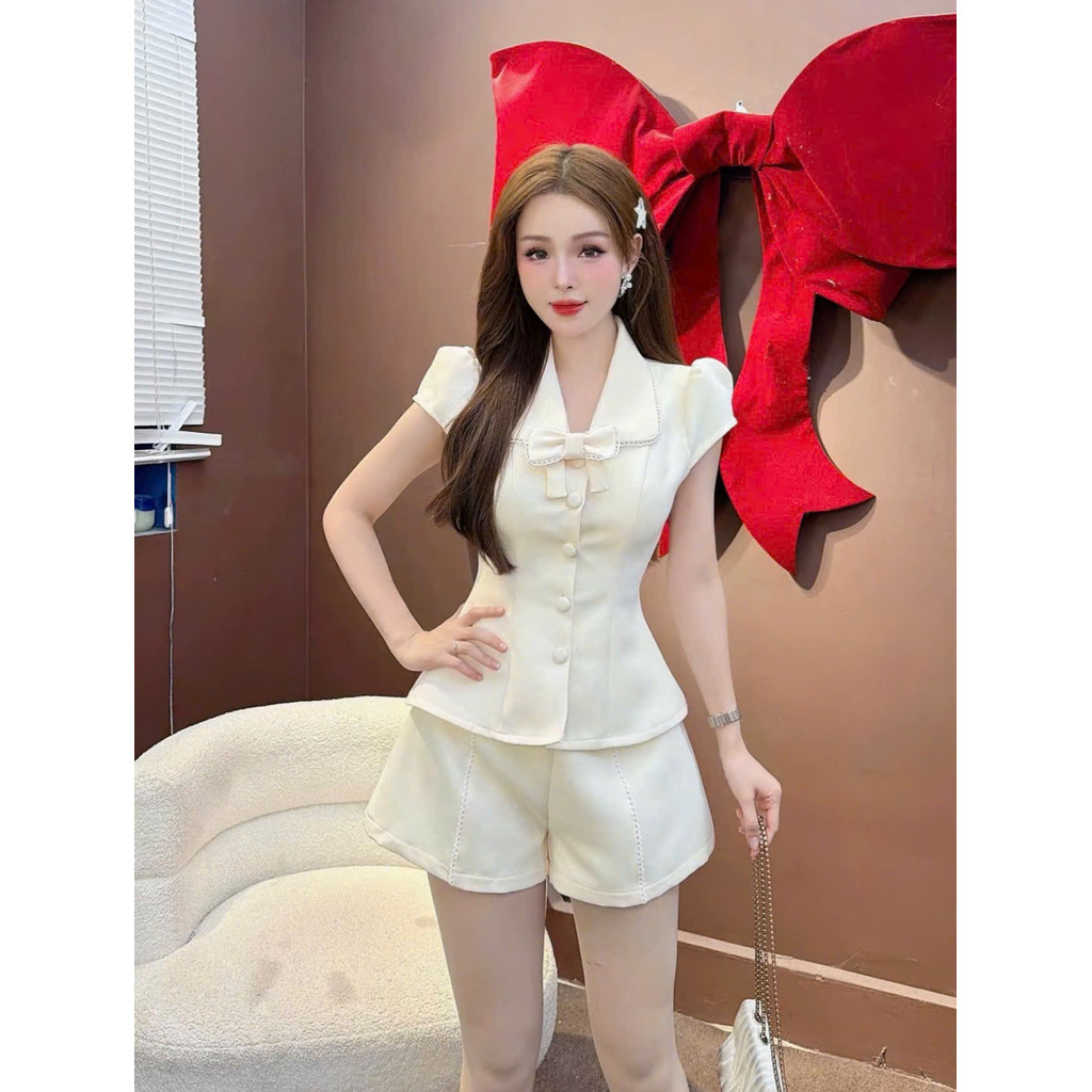 Set Bộ Nữ Ngắn COTTON Thiết Kế Thời Trang KÈM TAG NƠ RỜI Mới HIYU 66 STORE