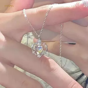 PNPIA- Kim Cương Giả Đơn Giản Tình Yêu Nelaces Dành Cho Nữ Cô Gái Ánh Sáng Sang Trọng Tính Khí Mặt Dây Chuyền Thời Trang Nelace Tiệc Cưới Trang Sức Quà Tặng