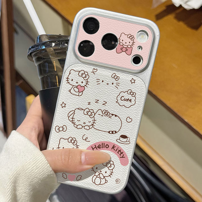 Ốp lưng iPhone họa tiết da mạ họa tiết mèo Kitty iPhone 17 16 15 14 13 12 11 Pro Max Plus Max