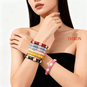 DARON Vintage Cloisonne Lắc Tay, Men Hoa Anh Đào Lắc Tay, Thủ Công Truyền Thống Cổ Điển Cổ Điển Nữ Tay Vòng Tay Trang Sức