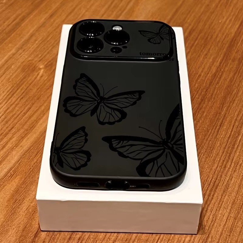 Ốp Điện Thoại Silicon Chống Sốc Bướm Đen Cho iPhone 11 14 15 16 Plus 12 13 17 Pro Max Cho iPhone X XS XR Bìa Mềm