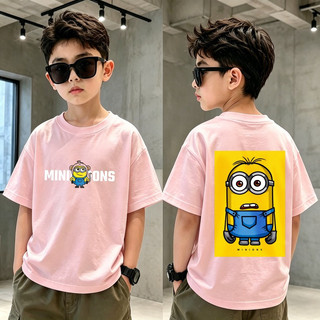 Áo thun trẻ em (2-12 tuổi), 100% cotton, tay ngắn, cổ tròn họa tiết Minion.