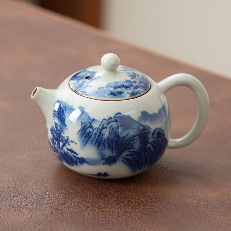 (Bán Lẻ Từng Chi Tiết) Ấm Chén Pha Trà Sứ Cảnh Đức Trấn Men Tro Họa Tiết Sơn Thủy