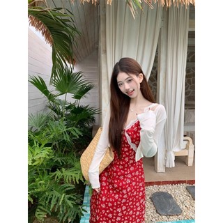 Đầm camisole ren phối họa tiết hoa nữ, phong cách thanh lịch, tôn dáng, độc đáo cho kì nghỉ