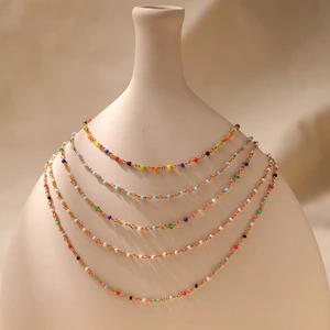 Vòng cổ chuỗi đính cườm đầy màu sắc, trang sức Choker xếp chồng lên nhau dành cho nữ