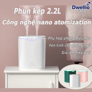 Máy tạo độ ẩm phun kép 2.2L, công nghệ nano atomization, đèn LED nhiều màu, phù hợp phòng điều hòa