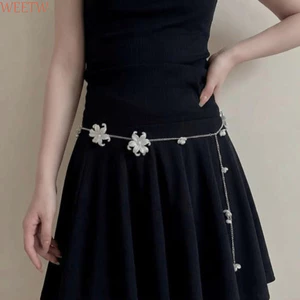 Dây chuyền bụng kim loại WEETW, Dây đeo thắt lưng hoa bạc Y2K, Dây chuyền cơ thể Bohemian tối giản nhiều lớp của Punk Phụ kiện JK